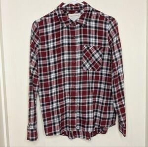 100% Cotton Girl Krazy Red Plaid Button Down Boyfriend Shirt in Large